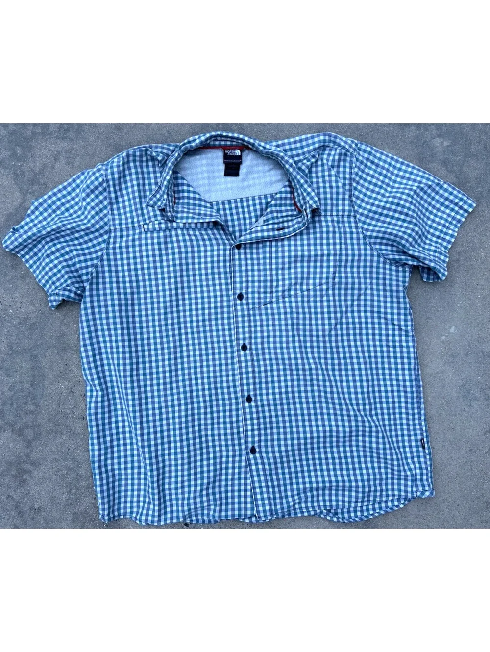 The North Face Men Plaid Short Sleeve Zipped Pocket Button-Up Shirt Blue Size XL